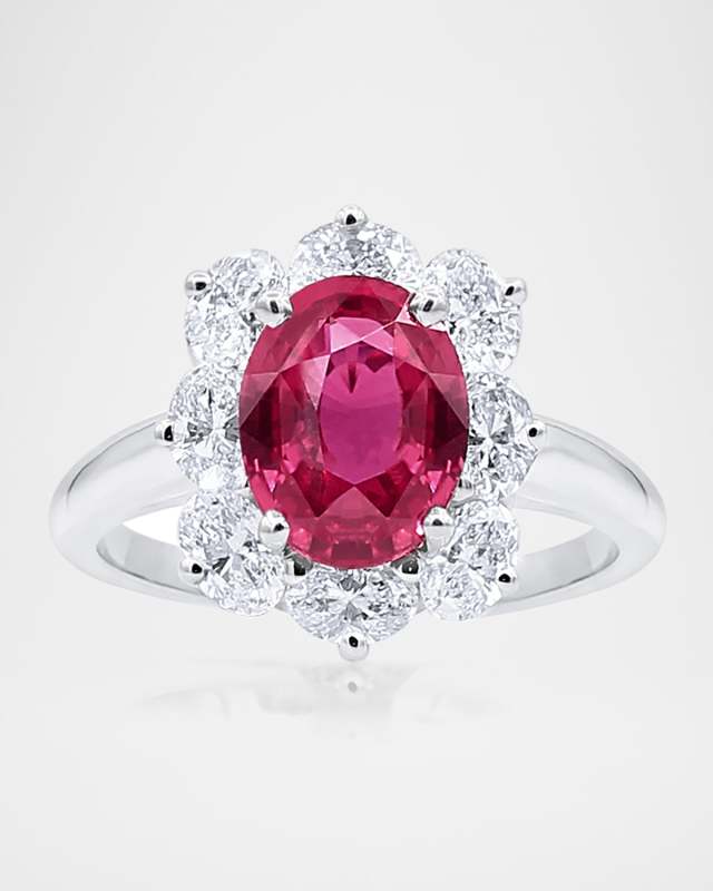 Platinum Diamond and Mozambique Ruby Statement Ring, Size 6.5